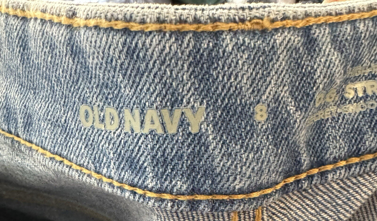Old Navy Women's Size 8 Blue OG Straight High Rise Distressed Stretch Denim Jean