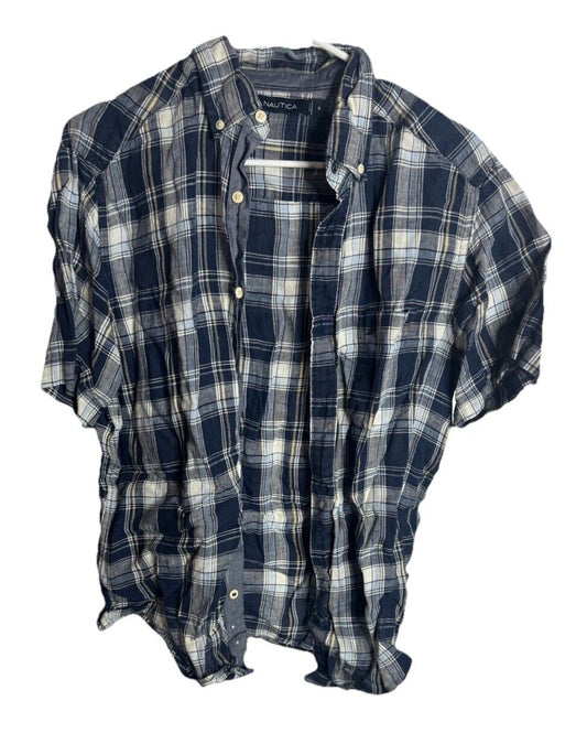 Nautica Shirt Mens Medium  Plaid Short Sleeve Button Down Classic Fit