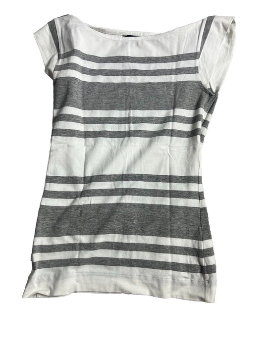 French Connection Short Sleeve Shirt White And Gray Striped Size Medium