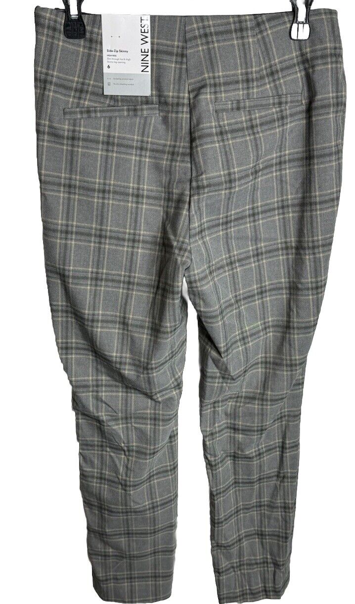 NEW Nine West Side Zip Skinny Ankle Pants  Size 6  Plaid Gray NWT