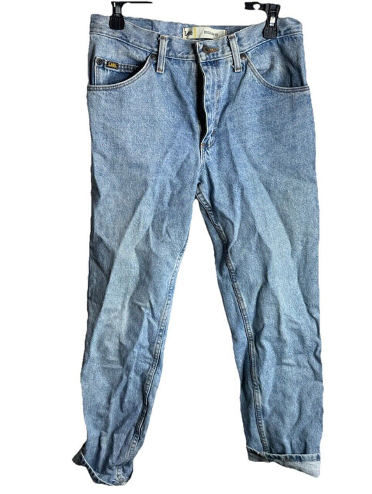Vintage Lee Jeans Mens 30x30 Black Distressed Denim Straight Leg Pants USA Made