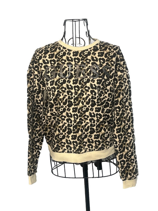Guess Women's Leopard Print Long Sleeve Shirt- Size 16
