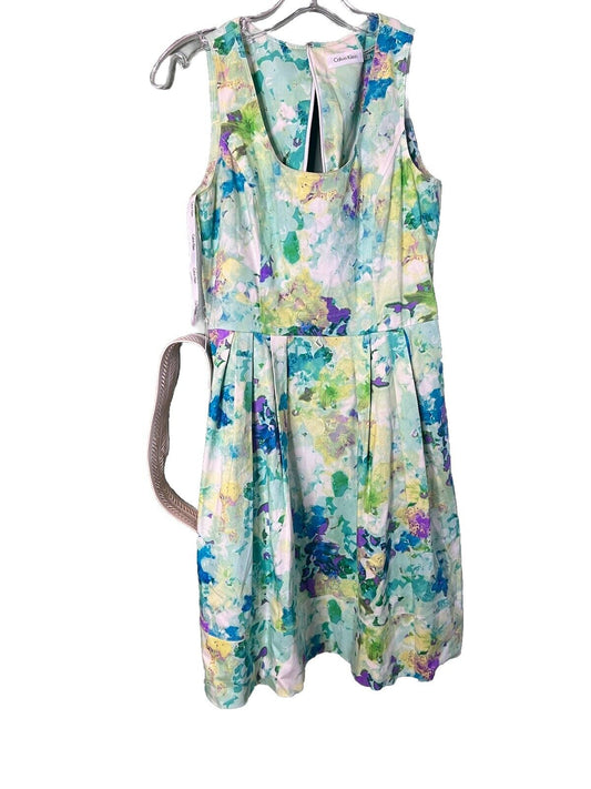 Calvin Klein Womens Size 4 Dress White Floral Print With Nice Belt/Make An Offer
