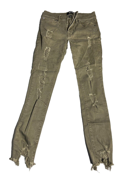 EXPRESS Ankle Khaki Leggings Destroyed Ripped Mid Rise Size 6R