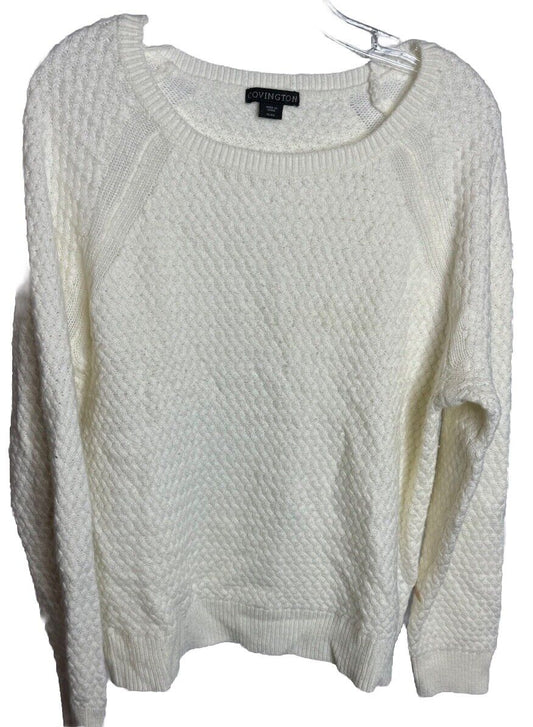 Covington Women's Sweater Size Medium Cable-Knit Crew Neck Pullover Cotton