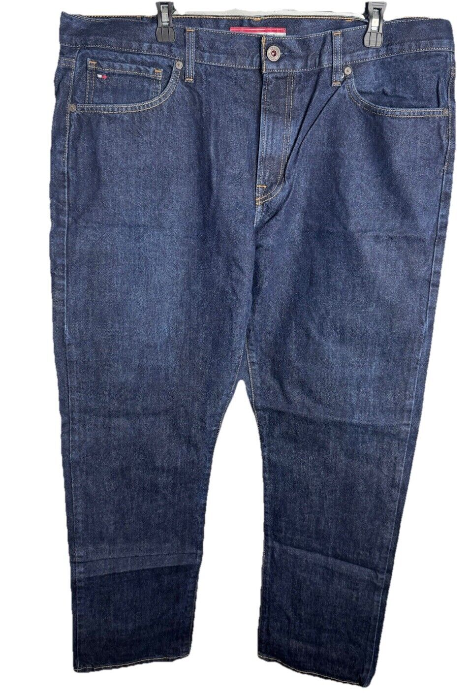 Tommy Hilfiger Men's 40 x 32 Straight-Fit Stretch Blue Jeans Dark Wash