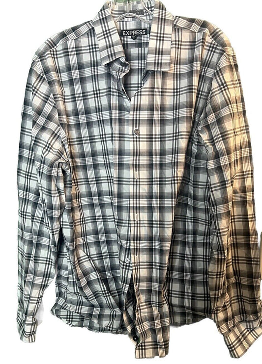 Express Fitted Button Front Shirt Mens Size XL 17-17.5