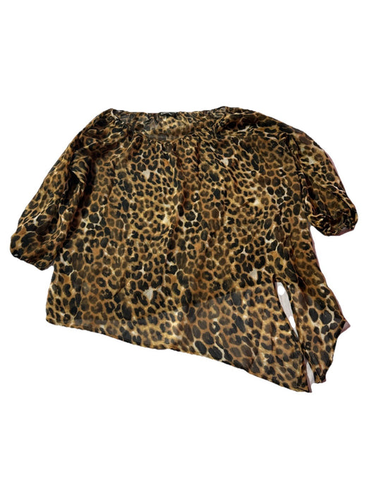 Express Women Sheer Leopard 3/4 Sleeve Button-Up Shirt Multicolor Size S
