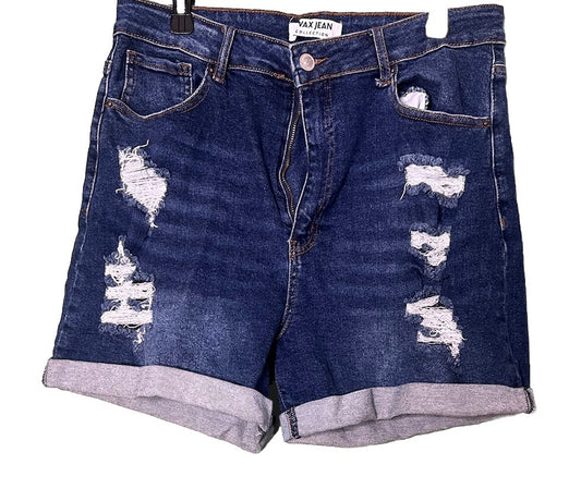 Wax Jean Shorts Size 2X Large Stretch Denim Blue Distressed