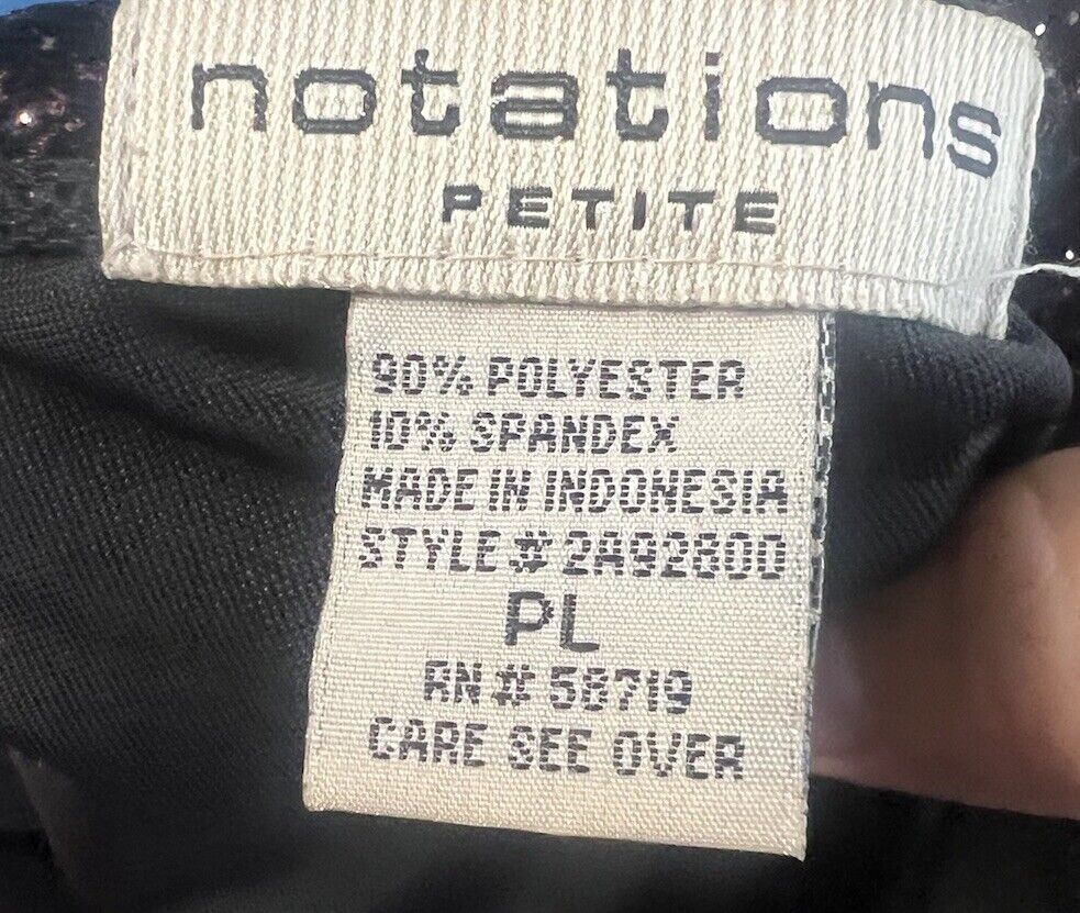 Notations Womens Petite Skirt PL Glitter Black Sparkle Shiny Knee Length