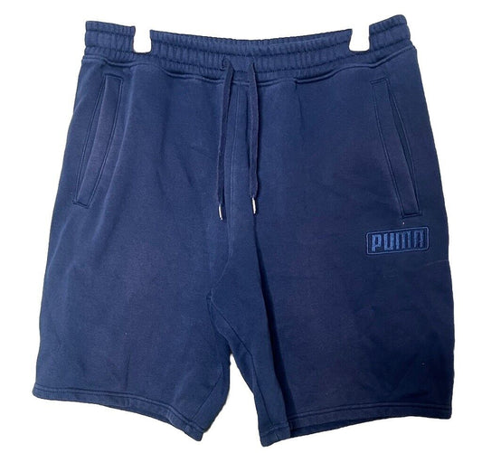 Puma Men's Large Shorts Logo Graphic Drawstring Waist Pockets Blue