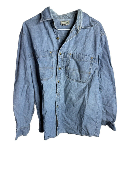 LL Bean Shirt Men medium Blue Chambray Long Sleeve Button Down Traditional Fit