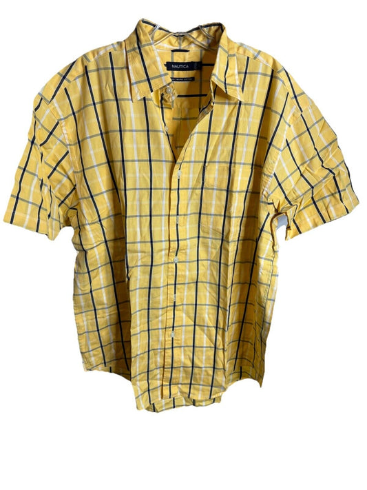 Nautica Shirt Mens Large Newport Short Sleeve Plaid Button Down Casual