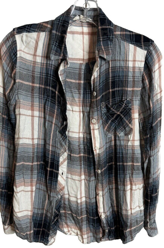 Beach Lunch Lounge Collection Womens MultiColor Plaid Button Down Shirt Small