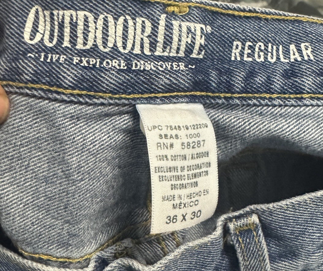 Outdoor Life Mens Sz 36 x 30 Classic Relaxed Fit Straight Blue Jean Cotton Denim