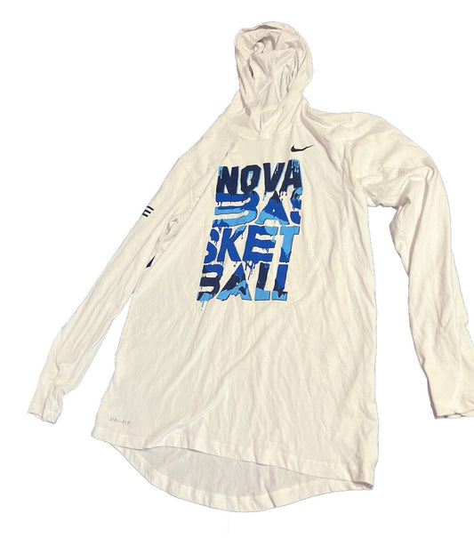 Nike Men Shirt Small White Hooded Logo Swoosh Dri Fit Long Sleeve Tee