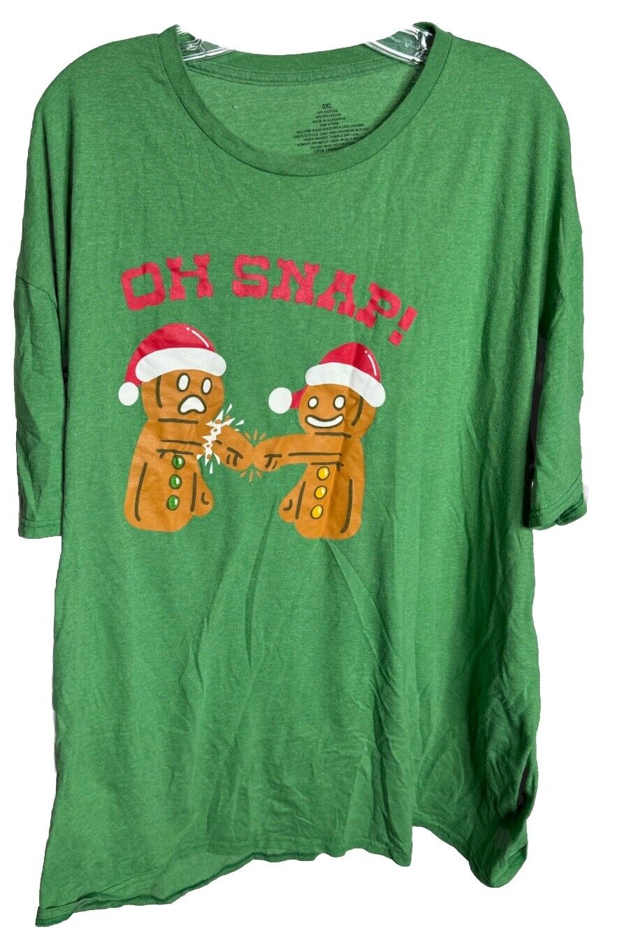 Holiday Time Oh Snap Green T-Shirt Size 3XL Gingerbread Man Christmas