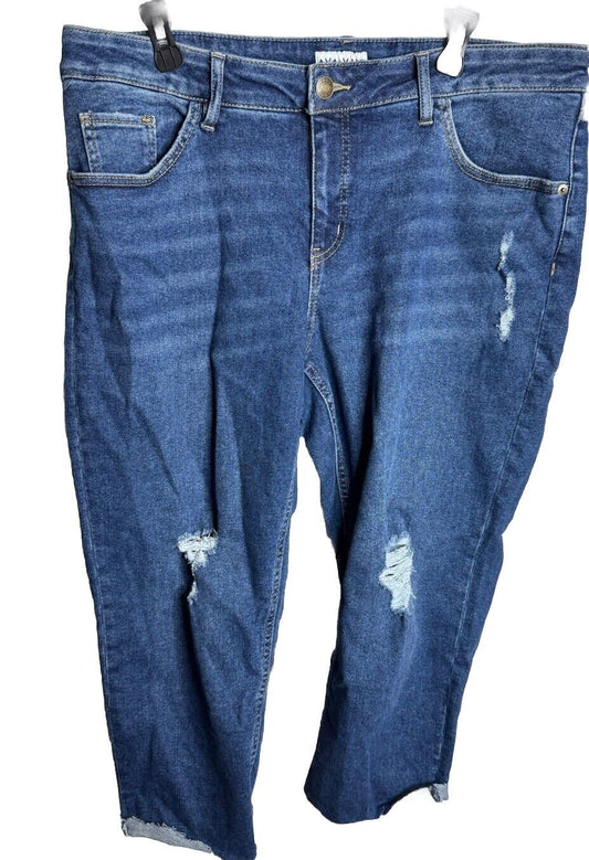Ava & Viv Jeans Womens 16W Dark Wash Skinny Stretch Mid Rise Distressed