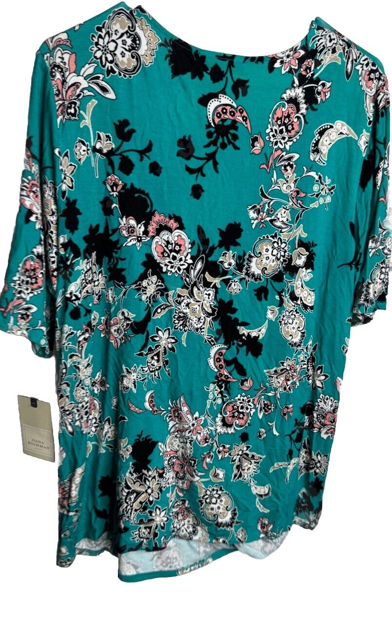 Dana Buchman Blouse Women's 2x Blue Printed Button Popover Career Shirt