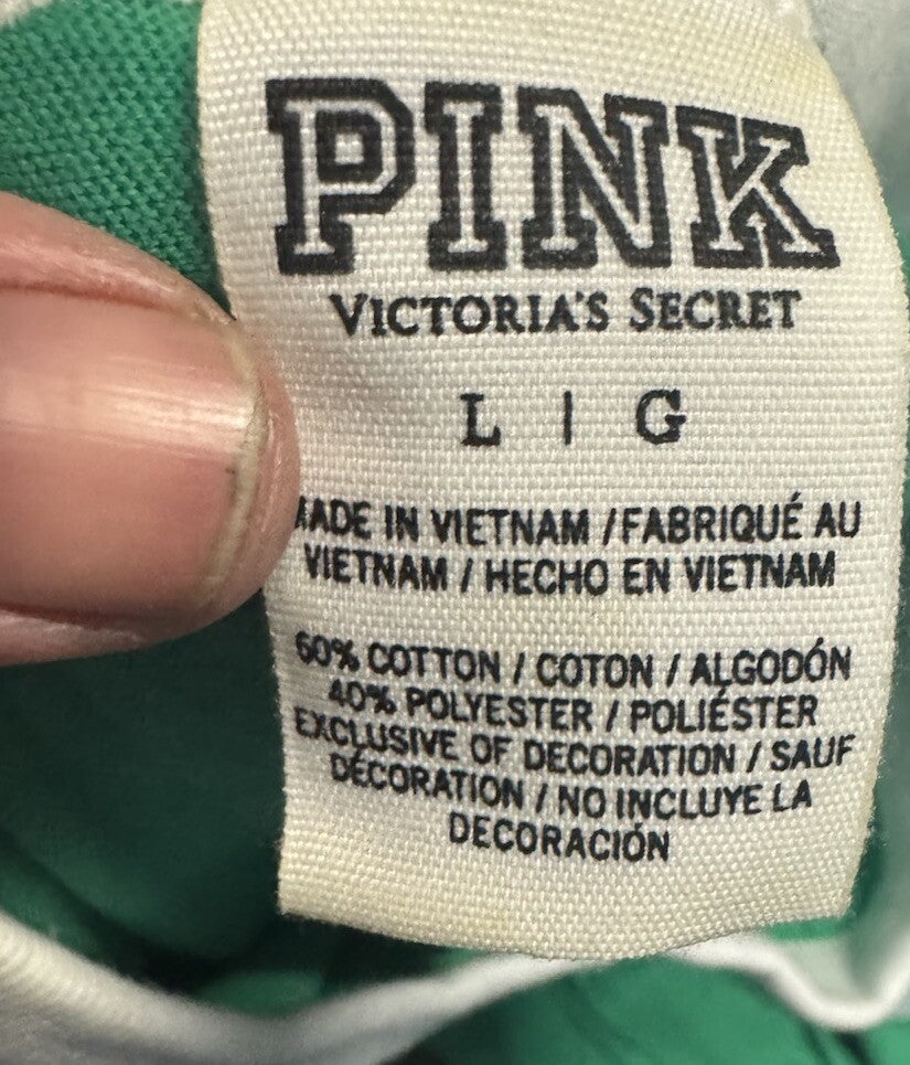 Victoria’s Secret PINK Bling "Grinch Don’t Kill My Vibe" Green Ringer Tee Large