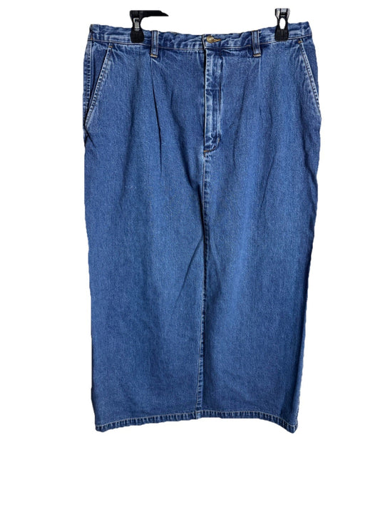 Eddie Bauer Long Denim Jean Skirt Size 14 Blue Stretch Maxi Straight Back Slit
