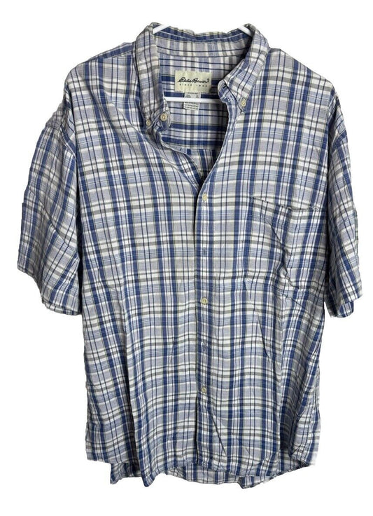 Eddie Bauer Shirt Mens XL Short Sleeve Lightweight Plaid Button Pockets