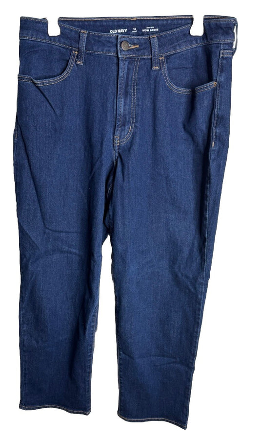Old Navy Original Straight Denim Jeans Women's 12 Short Blue Mid Rise Dark Wash