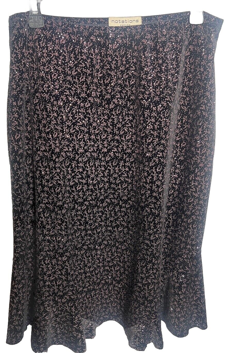 Notations Womens Petite Skirt PL Glitter Black Sparkle Shiny Knee Length