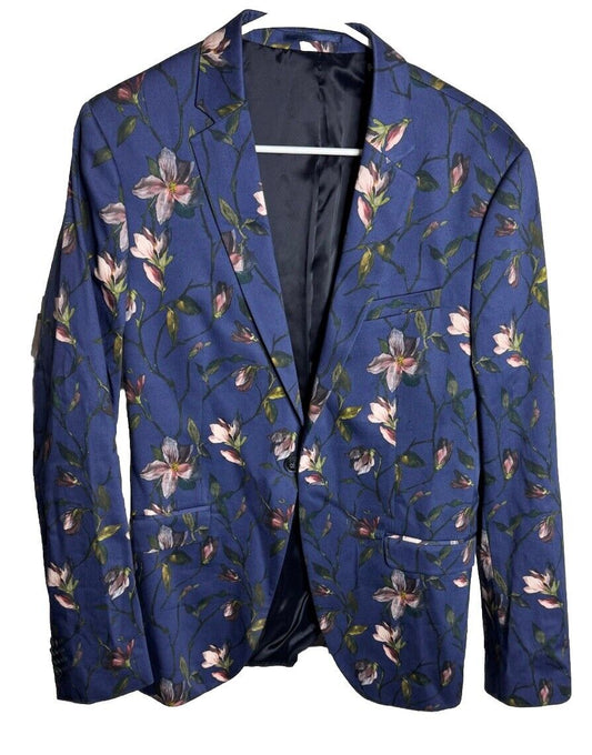 Topman Blazer Jacket Men's 38R Sport Coat One Button Blue Plaid Skinny Office