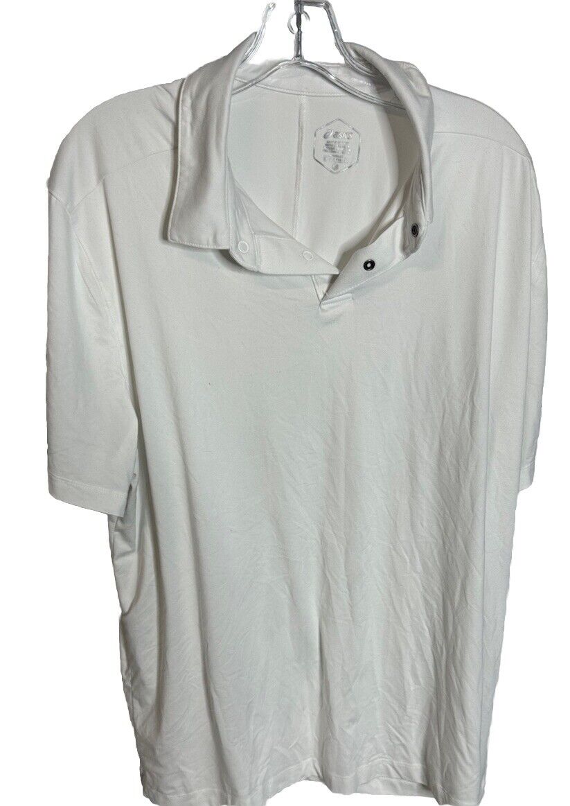 Asics Mens Shirt XL Polo  White Button Sport Golf