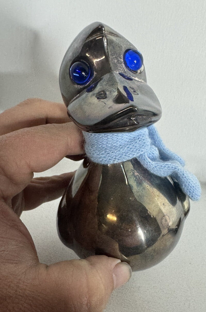 Vintage Metal Duck Coin Bank With Stopper