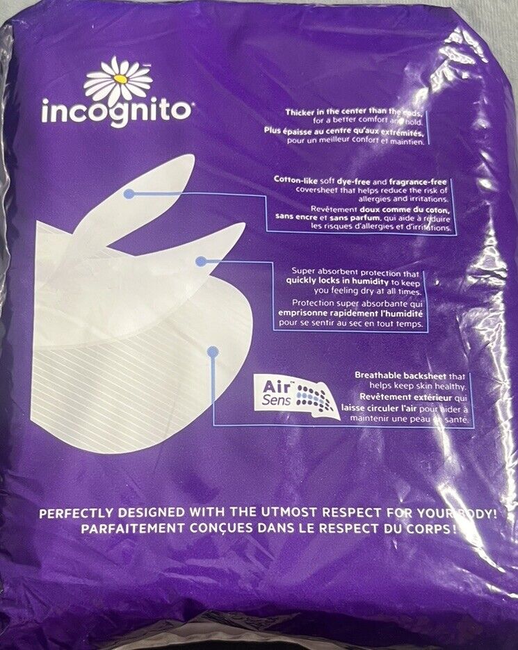 Incognito Maxi Pads With Wings Overnight Fragrance Free 14 Pads New