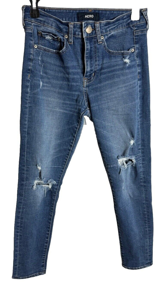 Aero Women's Size 4 Short Blue Skinny Fit Low Rise Dark Wash Stretch Denim Jeans