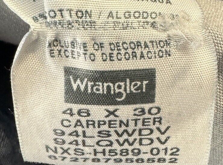 Wrangler Riggs WorkWear Men's 46x30 Relaxed Fit Jeans Carpenter Blue Denim