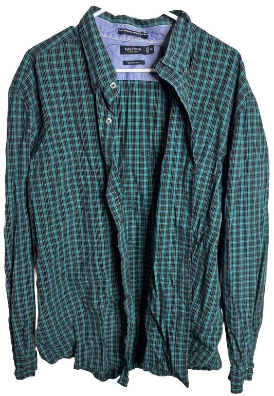 Nautica Mens Button Down Shirt Wrinkle Resistant Long Sleeve Plaid 2XL