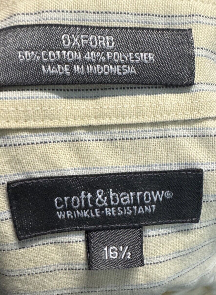 Croft Barrow Men Button Up Shirt 16 1/2 Classic Broadcloth Short Sleeve