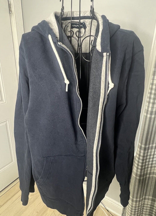 Nautica Sweater Mens Small Blue Casual Full Zip Up Hoodie Sweatshirt Large