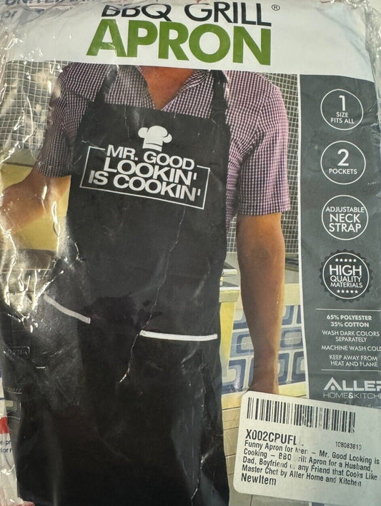 Mr. Good Lookin is Cooking BBQ Funny Apron Gift for Dad or Grandpa by ApronMen