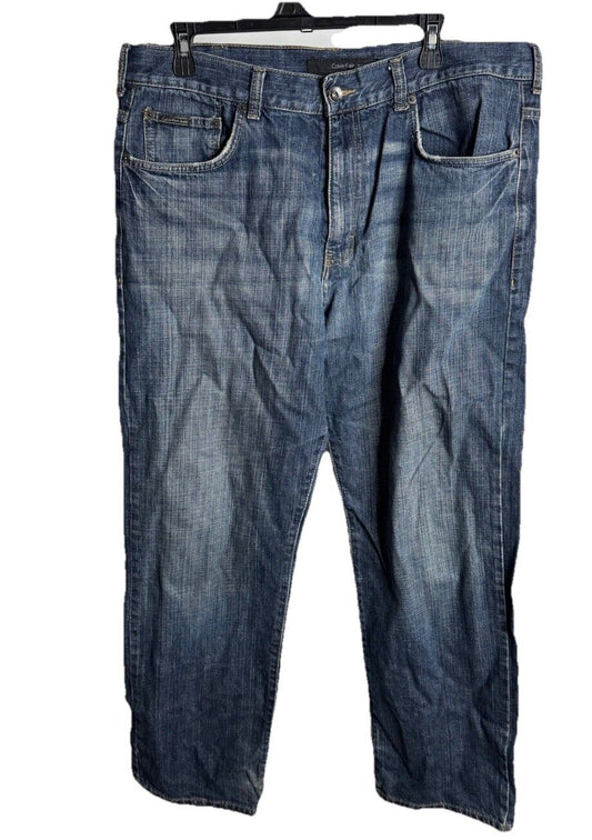 Calvin Klein Jeans Mens 36Blue Dark Wash Cotton Slim Straight FIt Denim