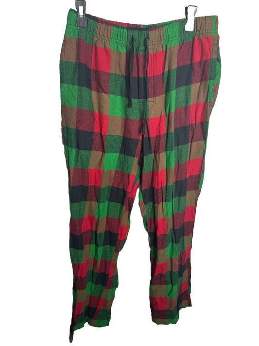 North Pole Pants Mens Medium Red Black Buffalo Plaid Flannel Sleep Pants Pull On