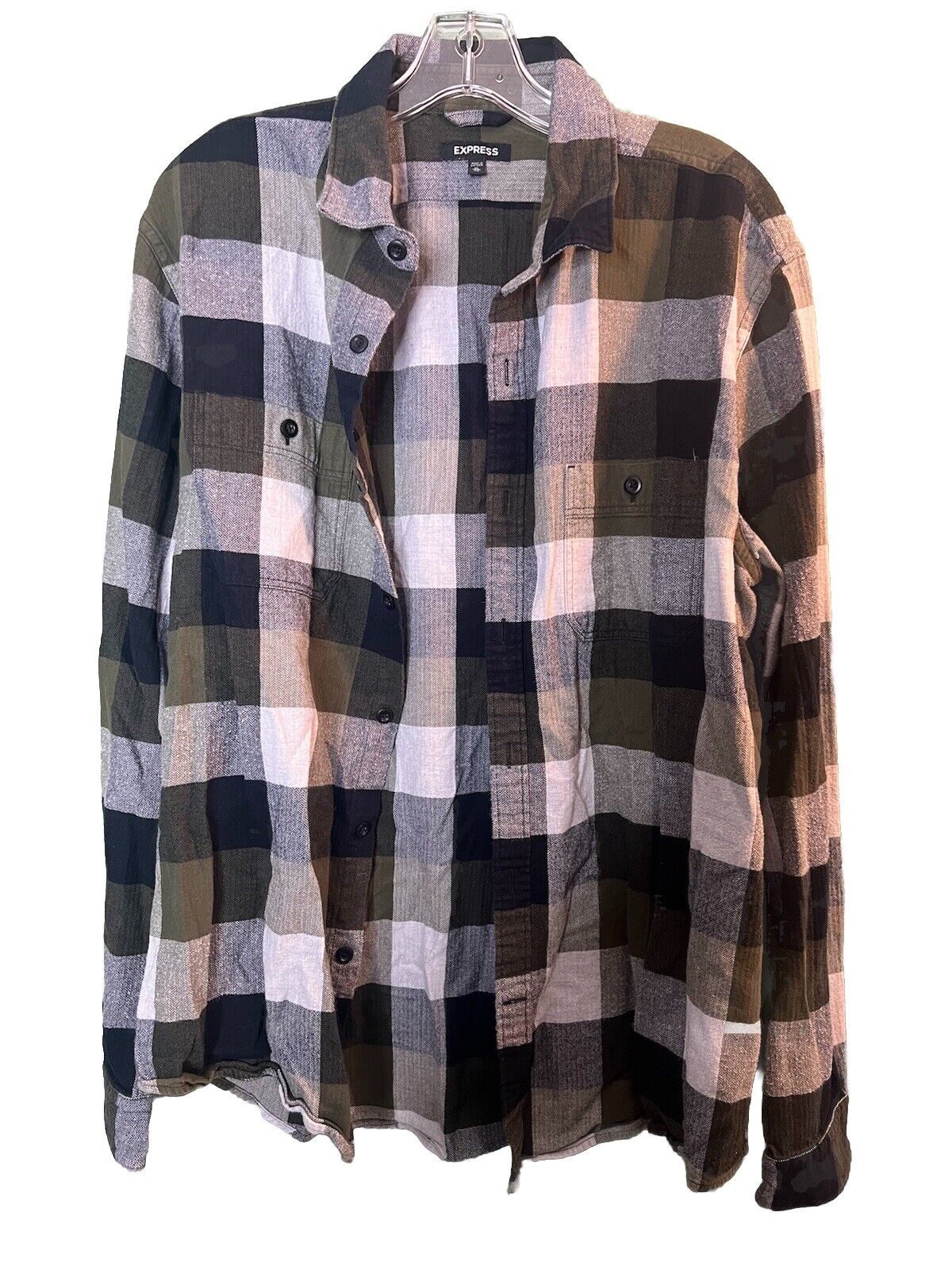 Express Modern Fit Long Sleeve Cotton Button Down -Plaid - Men's Size XL
