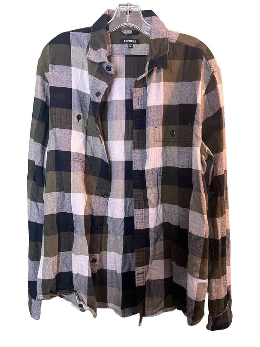 Express Modern Fit Long Sleeve Cotton Button Down -Plaid - Men's Size XL