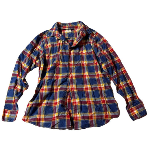 Lands End Plaid Button Up Shirt Boys Size XL 18/20 Long Sleeve Blue Flannel