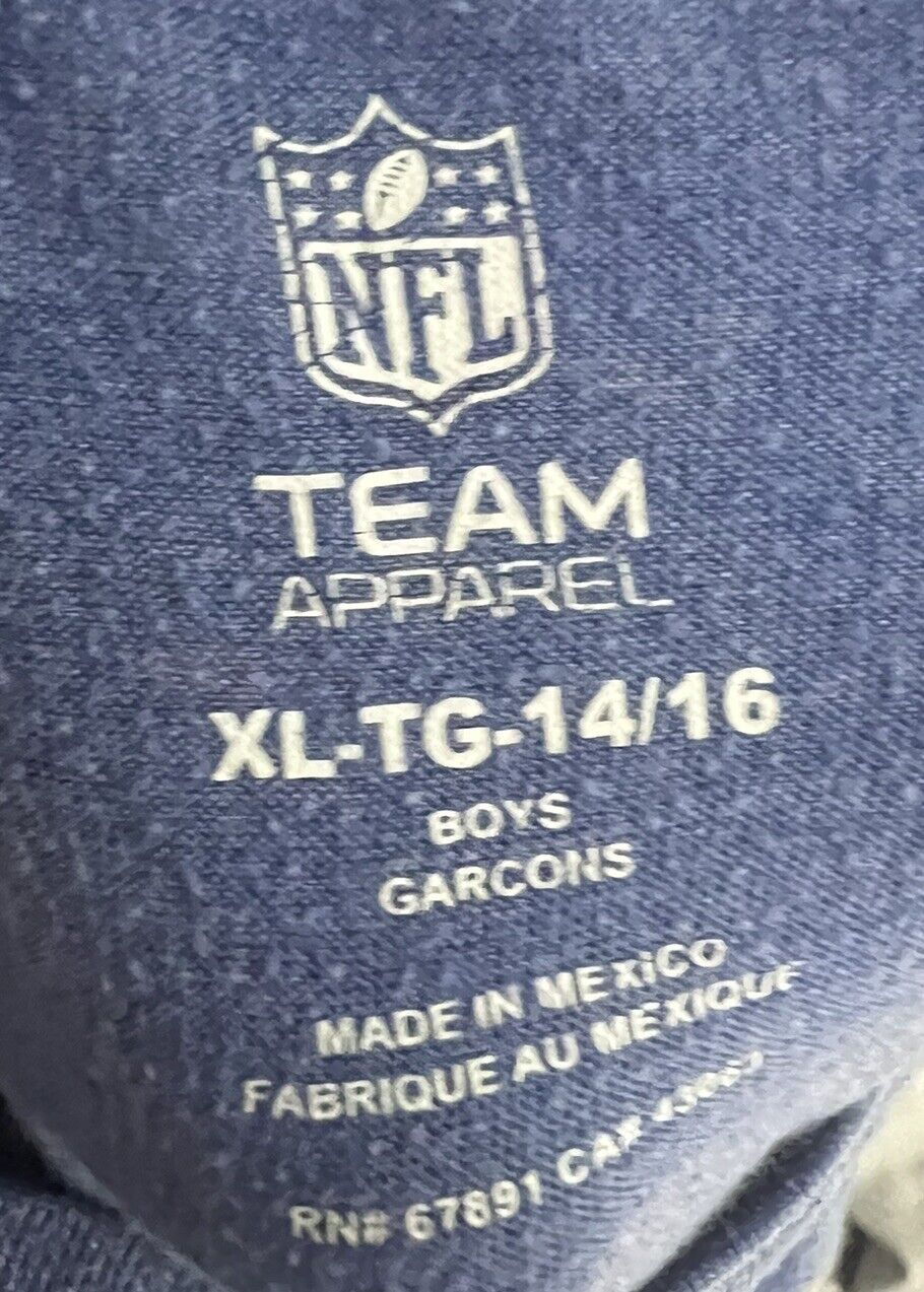 New York Giants Boys Short Sleeve Tshirt Size L 14/16 Blue Cotton Stretch NFL