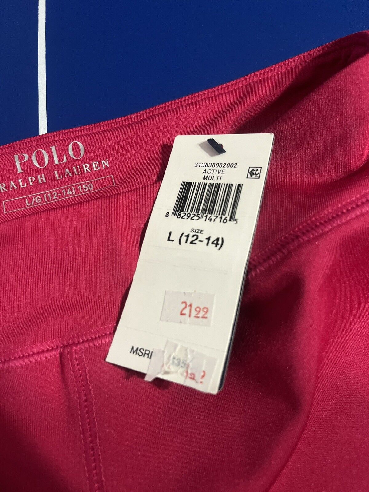 POLO RALPH LAUREN Girls Large 12-14 pink blue white Stretch Bike Shorts nwt