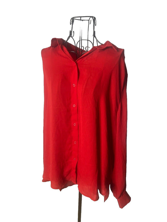 H&M Womens Size 14 Light Red Long Sleeve Button Down Shirt