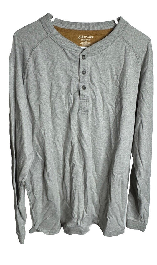 St Johns Bay Mens Henley TShirt Size L Cotton Stretch Pullover Button
