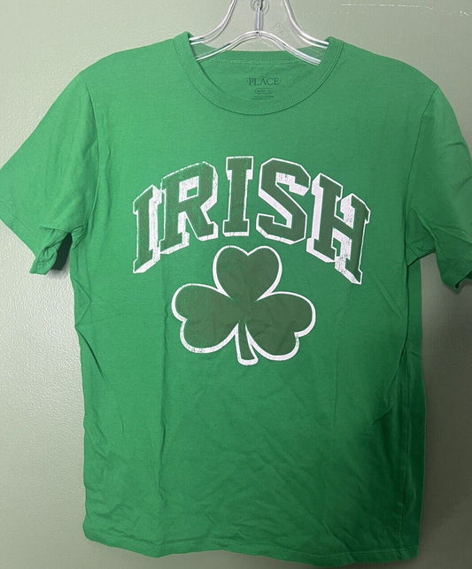 Childrens Place Irish Tee Shirt Boys Size XL 14 Green Shamrock Clover