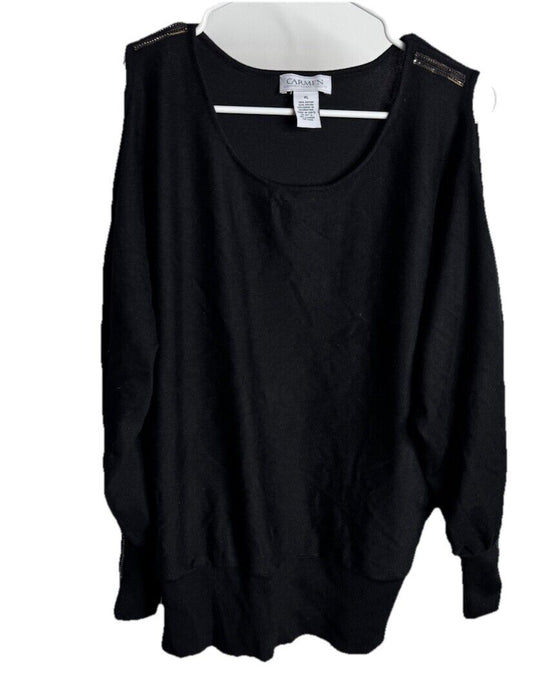 Carmen Marc Valvo Crew Neck Knit Sweater  XL Women's Black