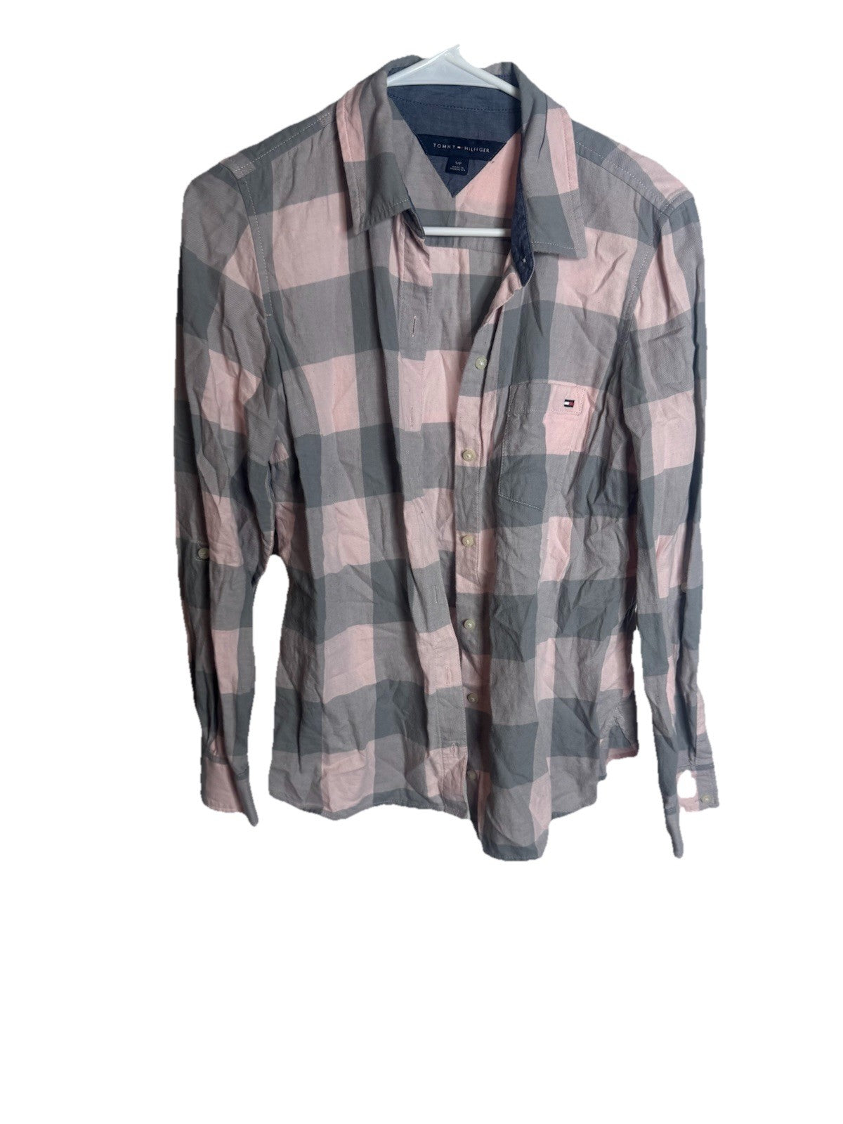 Tommy Hilfiger Long Sleeve Shirt Size SP Small Petite Plaid Button Down